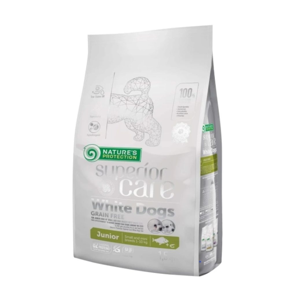 Superior Care White Dogs Grain Free Small&Mini Breeds Junior cu Peste Alb 1.5kg