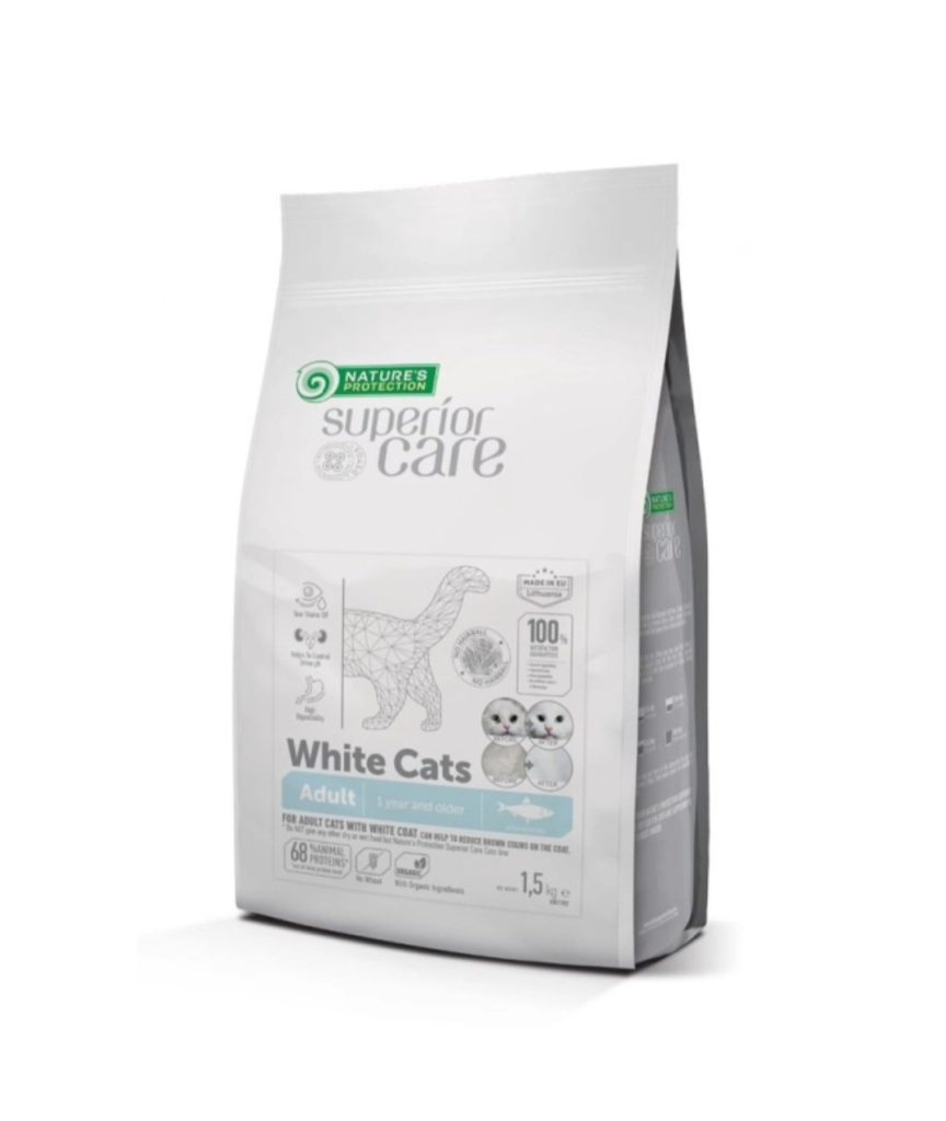 Superior Care Grain Free cu Hering pentru Pisici Adulte cu Blana Alba 1.5kg